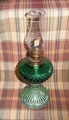 Vintage Kerosene Table Lamp Green Hobnail Glass/mint Green Ceramic Base Japan • $55