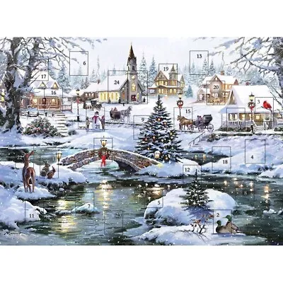 £4.49 • Buy Snowy Riverside Village Advent Calendar - 24 Doors Glitter Finish Christmas