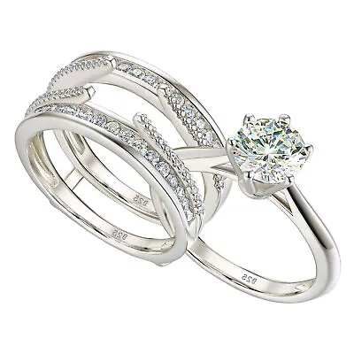 Vintage Jewelry Wedding Engagement Ring Set Ring Jacket Set Cz Sterling Silver • $43.99