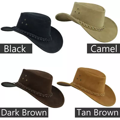 Australian Western Aussie Style Suede Leather Cowboy Bush Hats With Chin Strap • £17.99