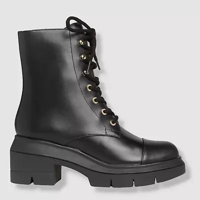 $595 Stuart Weitzman Women's Black Nisha Lace-Up Combat Boots Shoes Size 7 • $190.78