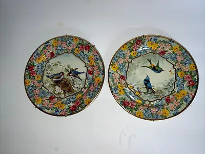 Daher Decorated Ware Tin Plate 7 5/8  - Blue Birds Set Of 2.  Vintage • $25.50