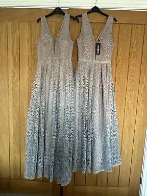 2 X Boohoo Bridesmaid Dress Size M & S. Grey Lace With Pink Under Skirt. S -BNWT • £30