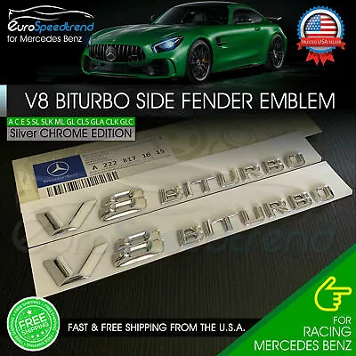 $21.99 • Buy V8 BiTurbo Emblem Side Fender 3D Chrome Badge Mercedes Benz AMG CL63 E63 OEM NEW