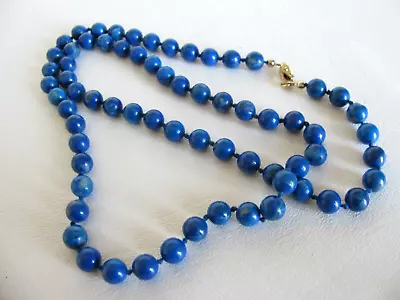 Vintage Lapis Lazuli 6mm Beaded Blue Necklace Knotted 26  • $32.36