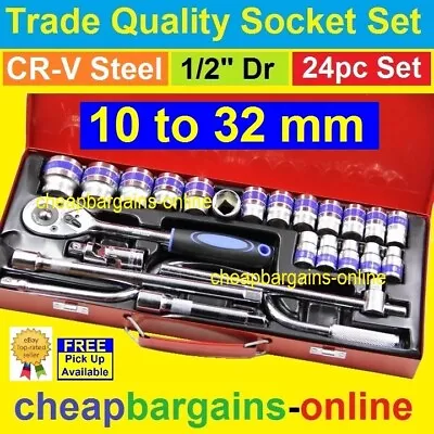 24pc METRIC SOCKET SET 10mm To 32mm CR-V STEEL 1/2  Dr TOOL SET TRADE QUALITY HD • $44.99