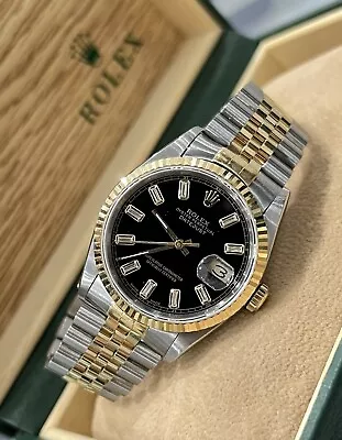 Gents Steel & Gold Rolex Datejust 36mm 16233 Custom Black Baguette Diamond Dial • £5995