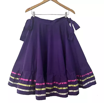 Handmade Purple Mexican Circle Skirt 28 In Length Ribbons Folkloric Jalisco Sz M • $35