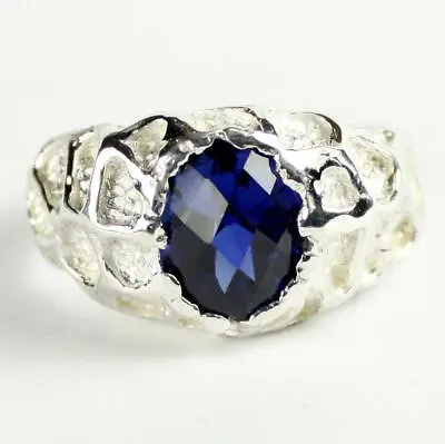 925 Sterling Silver Men's Nugget Ring Created Blue Sapphire SR168 • $62.93