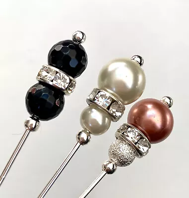 £9.99 • Buy 3 X Hat Pins Vintage Antique Silver Style 3 Inch Long Hat Pin & Protector**