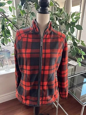 Merona Long Sleeve Full Zip Red & Black Plaid Fleece Jacket Front Pockets • $12