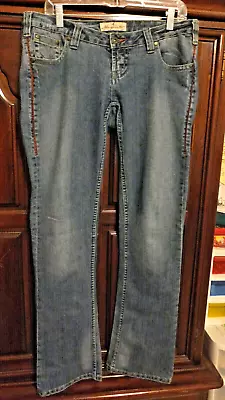 Juniors Low Rise Blue Jeans Slight Flare Side Stitching - Sz 9 • $9.99