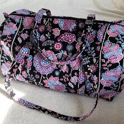 NEW Vera Bradley Alpine Floral Black Large Duffel Travel Purple • $24