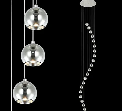 £149 • Buy 3m Long XXL Led Hanging Pendant Lamp Chandelier Light Spiral Chrome Ø50cm Snak