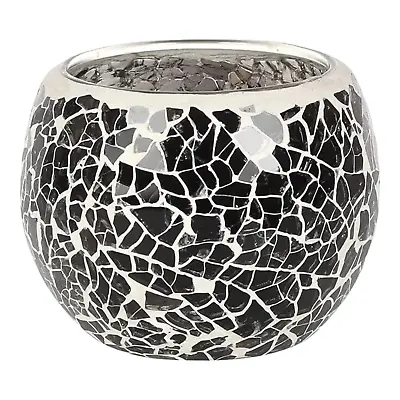 Mosaic Tea Light Holder Crackle Glass Candle Holder Crazed Effect Gunmental Grey • £5.50