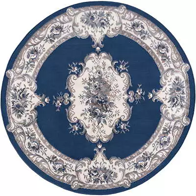 Traditionalas 6ft Round Rug Area Rugs For Living Room | (5'3'' Feet) Navy Gray • $36.73