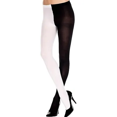 $14.39 • Buy Music Legs 748 Opaque Jester Tights Halloween Cosplay Black-White #6524