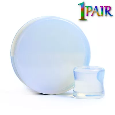 Pair 8g-38mm OPALITE STONE PLUGS Double Flare Gauges Organic Ear Moonstone 1241 • $9.25