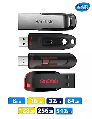 $5.74 • Buy Sandisk Flash Drive 16GB 32GB 64GB 128GB 256GB 512GB Blade Glide Ultra Flair Lot