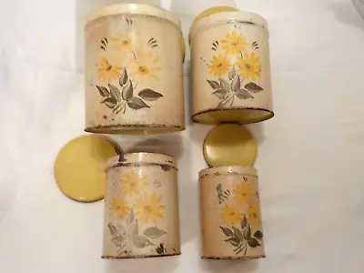 Vintage Color Ware Metal Canister Set Of Four Mid Century Yellow With Sunflowers • $39.94