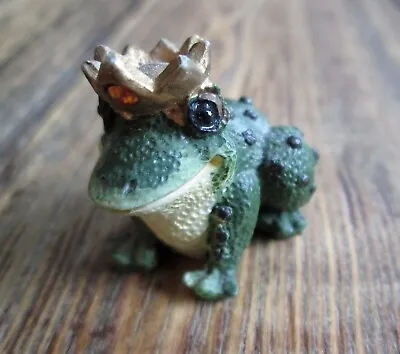 Frog Prince 1  Figurine Gold Crown Yellow Jewel Small Miniature Tiny Resin • $5.99