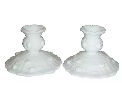 Vtg Fenton Candle Holders White Cabbage Rose Milk Glass Candlesticks 3.5  Tall • $19.99