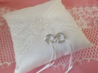 Ivory Wedding Ring Pillow Cushion Ring Bearer Pillow 21x21CM • £15.99
