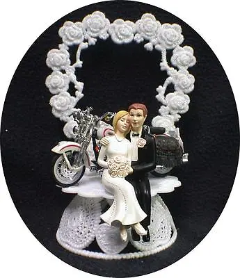 Wedding Cake Topper W/diecast White & Black Harley Davidson Motorcycle Bike SEXY • $61.88
