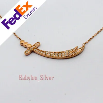 Rose Gold 925 Sterling Silver Turkish Handmade Lady's Sword Luxury Necklace • $81.18