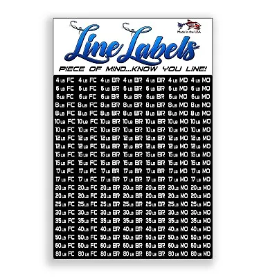 Fishing Sticker Line Label Sheet Fish Rod Reel 4 To 80lb Mono Braid Fluorocarbon • $11.95