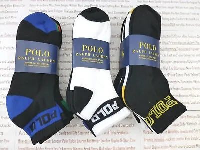 Ankle Sock Polo Ralph Lauren Mens 6pk Asst Col & Design Quarter Sport Socks BNIP • £37.99