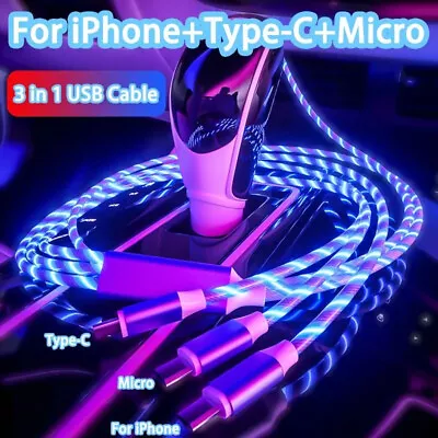 🇭🇲Colourful Charging Cable Flashing LED Light ALL 3in1 APPLE / MICRO USB / USB • $14.95