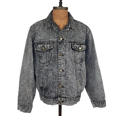 Vgt Expressions Denim Black Jean Stone/acid Wash Jacket Mens Large Distressed • $47.99
