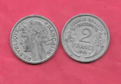 FRANCE  KM886a.1 1941 VF-VERY FINE-NICE OLD ANTIQUE 2 FRANCS ALUMINUM COIN • $1.30