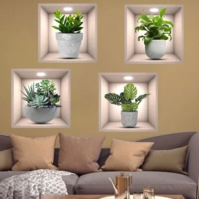 £7.79 • Buy 4/5/6PCS Set Art Magic 3D Green Plants Flowers Decals Home Decor Wall Stickers