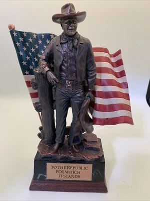 $65 • Buy Bradford Exchange John Wayne American Talking Sculpture W/ Flag Bronze Look 11 T