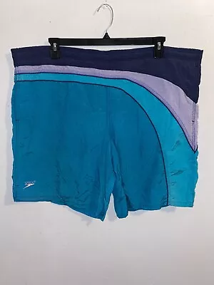 Vintage Speedo Shorts Mens XL Retro Purple Blue Mesh Lined Outdoor Swim Trunks • $1