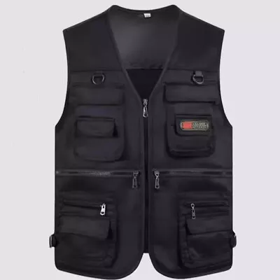 Men's Fishing Vest Work Safari Travel Photo Cargo Multi Pockets Waistcoat Jacket • $18.99