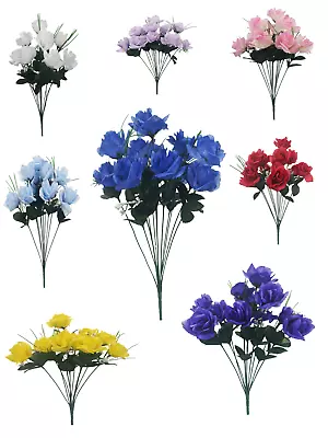 12 Heads Stems Artificial Silk Flowers OpenRose Bunch Wedding Home Grave Outdoor • £2.99