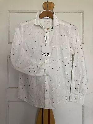 Brand New Zara Boys Printed Button Up Shirt White Size 13-14 • $14