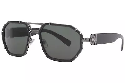 Versace 2228 1001/71 Sunglasses Men's Black-Silver/Green Lenses Pilot 58mm • $129.95