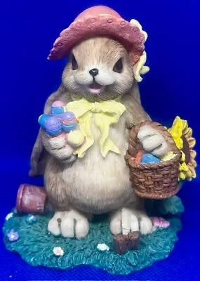 Vintage 1998 Mervyn's Easter Bunny Rabbit Gardening Flowers Bonnet Figurine • $15.99
