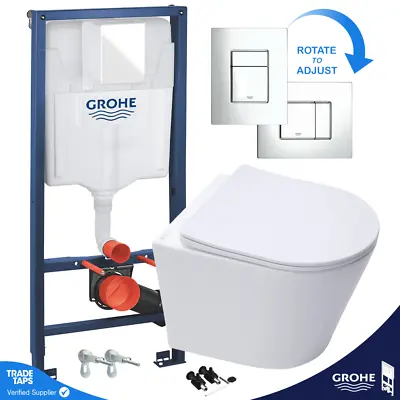 £167.95 • Buy Rimless Wall Hung Toilet Pan, Seat & GROHE 1.13m Concealed Cistern Frame WC