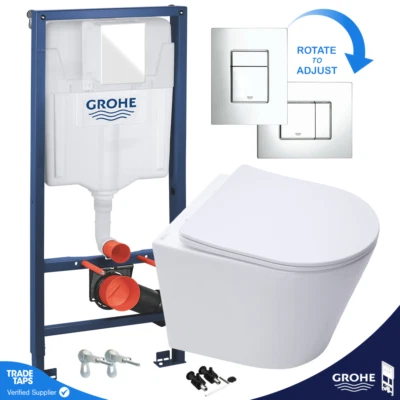 £154.95 • Buy Rimless Wall Hung Toilet Pan, Seat & GROHE 1.13m Concealed Cistern Frame WC