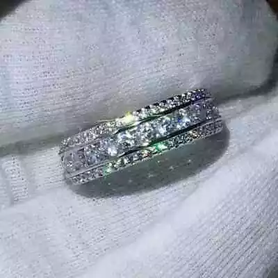 Real Moissanite 2.5Ct Round Cut Full Eternity Wedding Band 14K White Gold Plated • $154.65