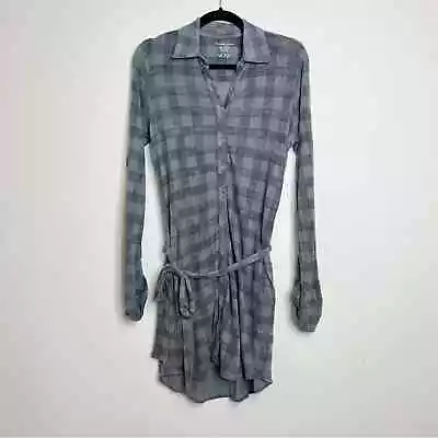 Majestic Filatures Paris Plaid Button Down Tunic Top Grey Plaid Size 2 (M) • $44