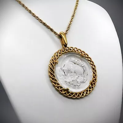 Vintage CROWN TRIFARI Pendant Zodiac Taurus Bull Intaglio Gold Tone NO CHAIN • $34.99