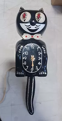 Vintage 1960s Kit Cat Klock Wall Clock Jeweled Black With Box Works • $299.95