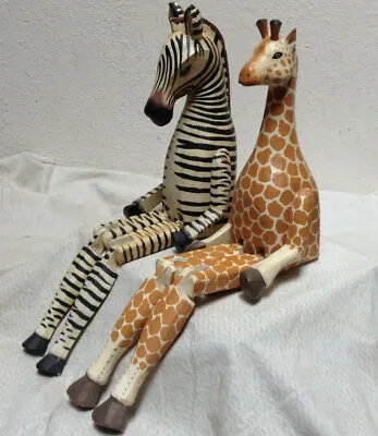$39.50 • Buy Carved Wood Zebra & Giraffe Shelf Sitting Vintage - Very Nicely Hand Painted