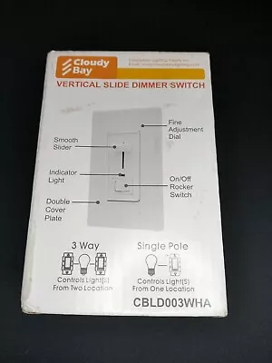 Cloudy Bay Vertical Slide Dimmer Switch CBLD003WHA NEW Open Box 3 Way 4D • $3.99